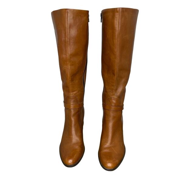 Born Ellendale knee-high Boots Size 7 Cognac Tan Leather Block Heel Chic New - Picture 2 of 15